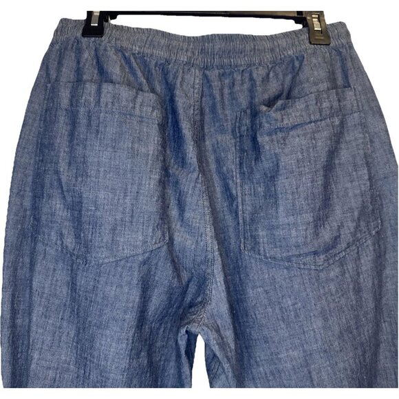 Universal Works Hi Water Indigo Chambray Crop Trouser Pant Elastic Waist Sz 32 - Picture 4 of 11